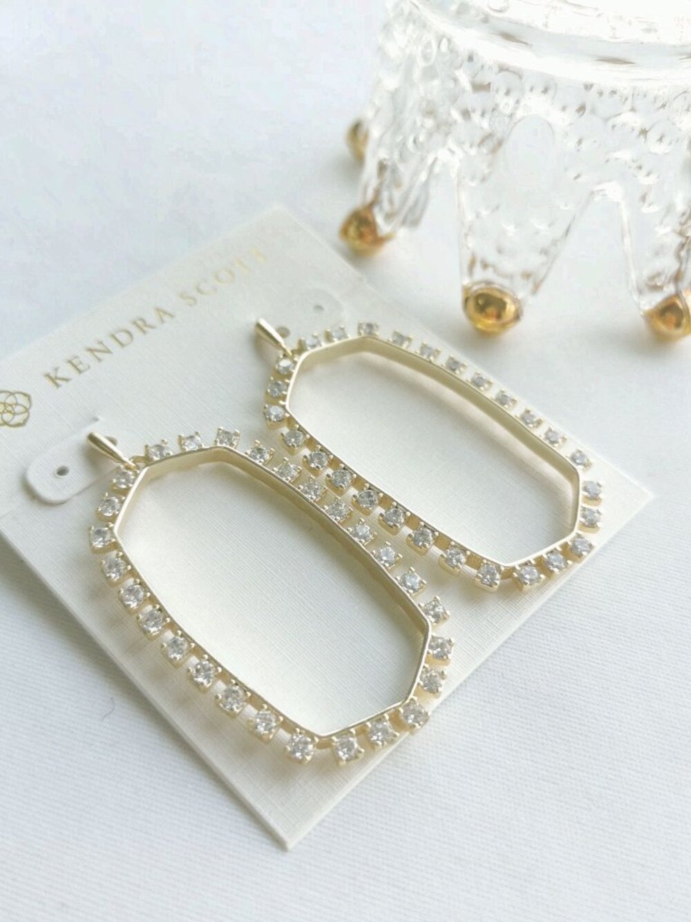 Kendra Scott Danielle Open Frame Crystal Gold Statement Earrings - Picture 2 of 3